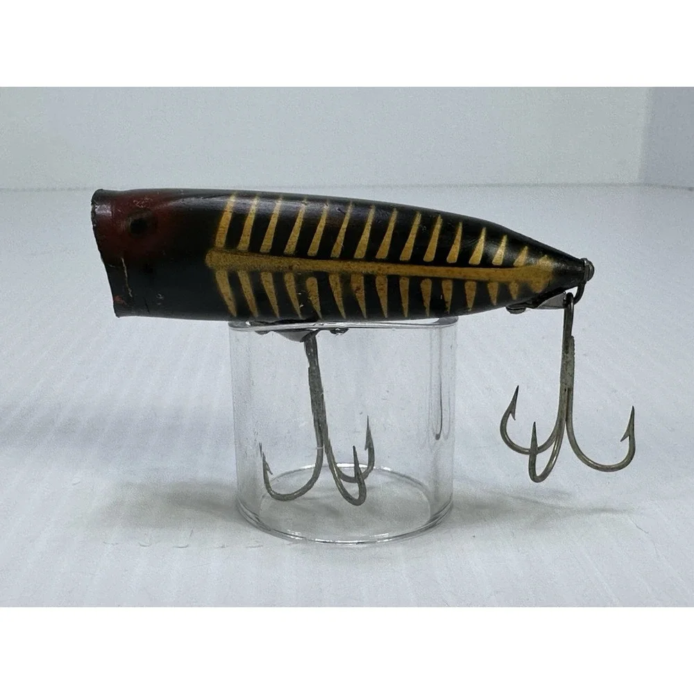 Vintage Heddon Chugger Spook Fishing Lure Top Water Black Gold Red
